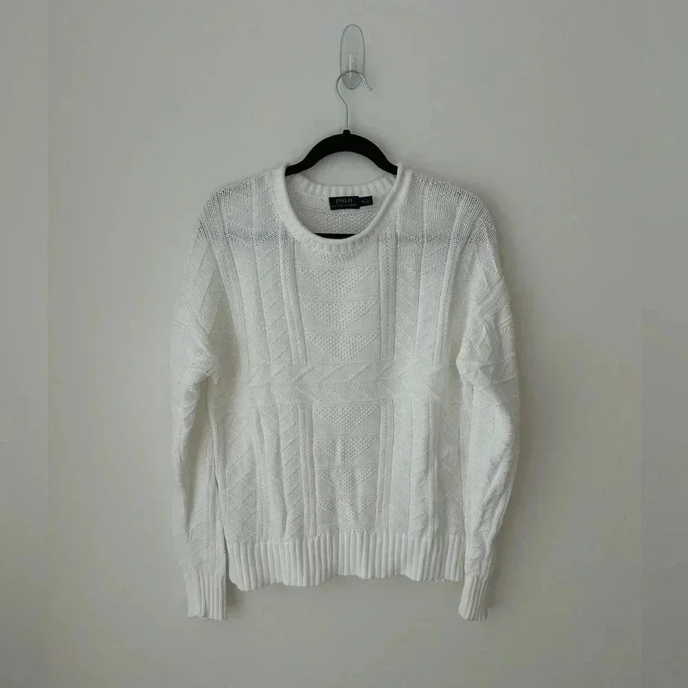 Cable Knit Crewneck Sweater - White